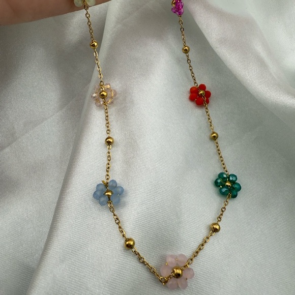 Anthropologie Floral Gold Necklace with Multicolor Accents - Picture 3 of 6